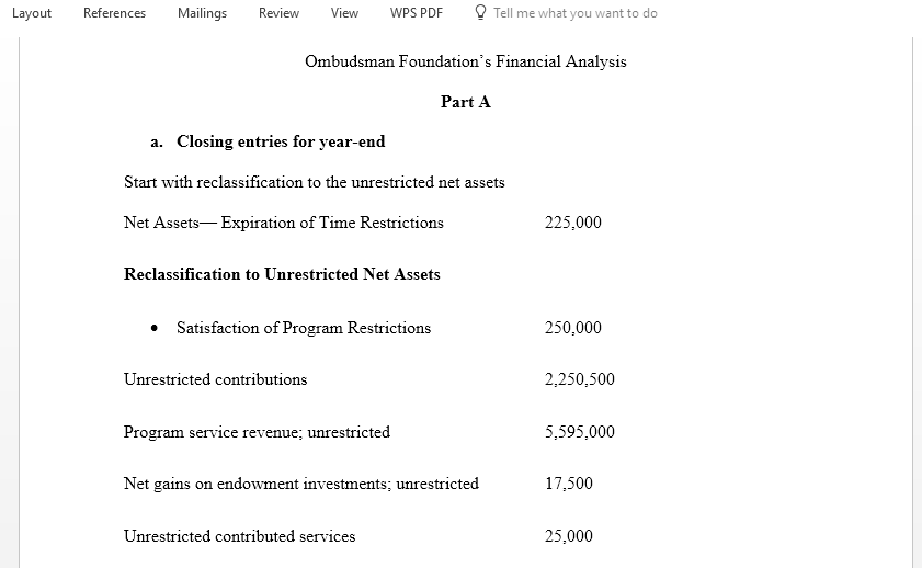 Prepare financial statements for a private not for profit organization analyze the information from the statements and make recommendations