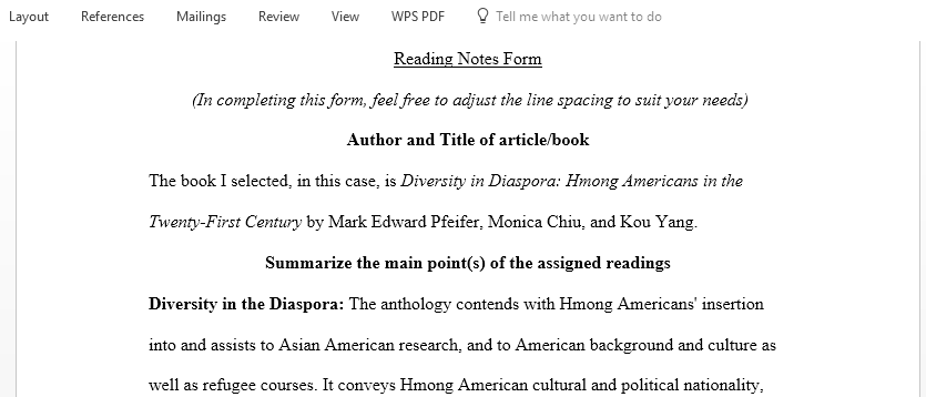 Summarize Diversity in Diaspora Hmong Americans in the Twenty First Century by Mark Edward Pfeifer Monica Chiu and Kou Yang