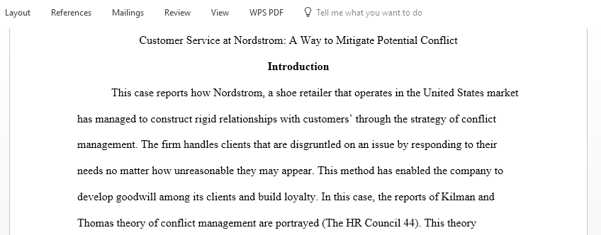 Customer Service at Nordstrom a Way to Mitigate Potential Conflict