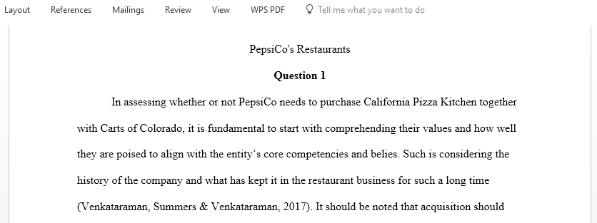 Write a case study analysis about PepsiCo Restaurants