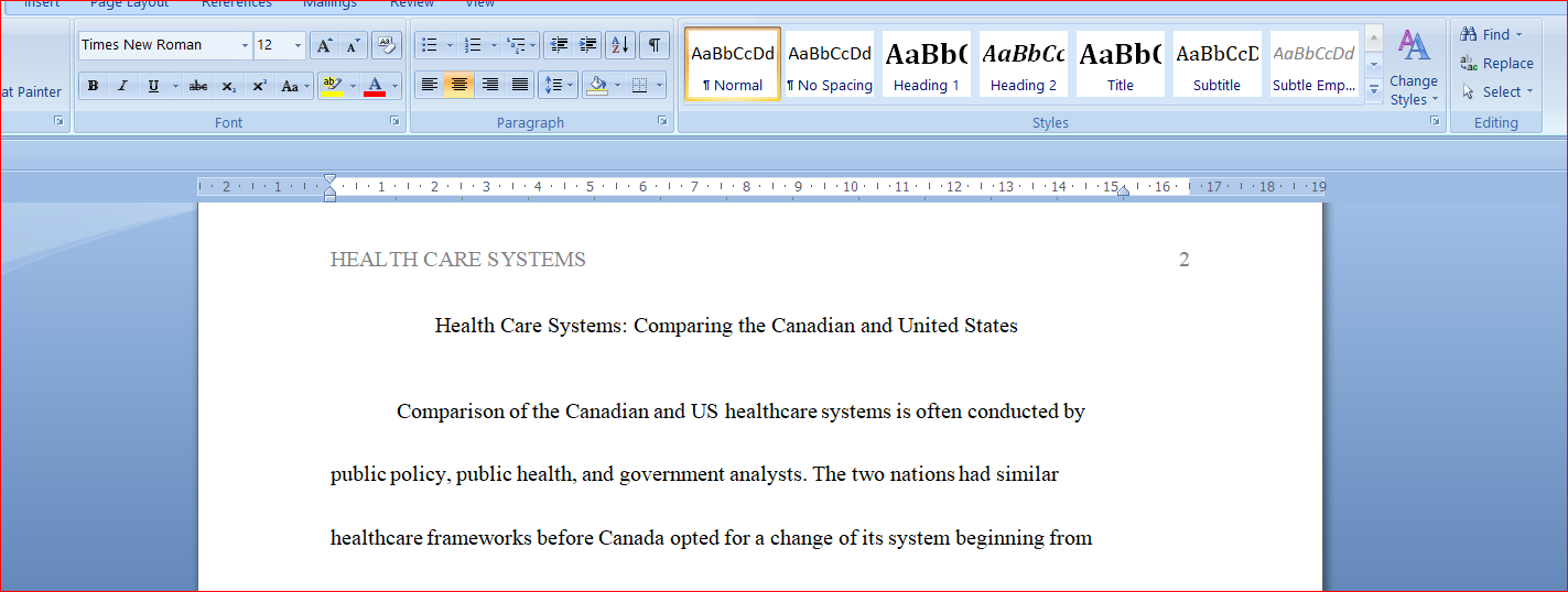 Comparing the Canadian and United States