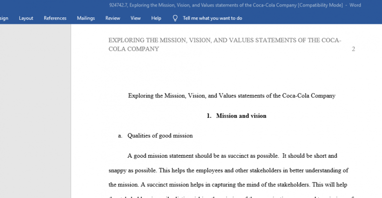 Exploring the Mission, Vision, and Values statements of the Coca-Cola ...