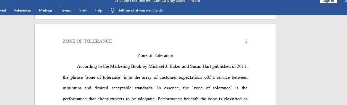 Zone of Tolerance