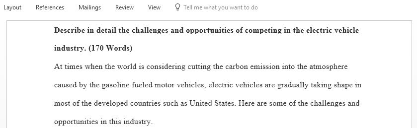 Describe in detail the challenges and opportunities of competing in the electric vehicle industry