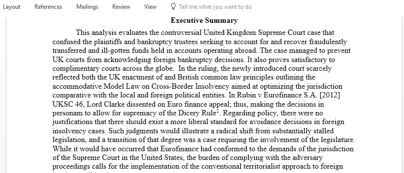 Critically discuss the decision in Rubin v Eurofinance SA