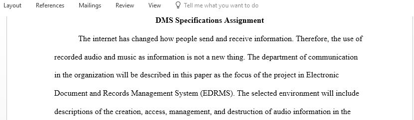 DMS Specifications Assignment