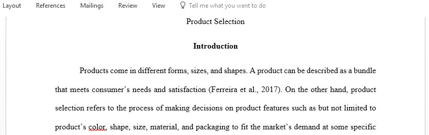 Product selection document