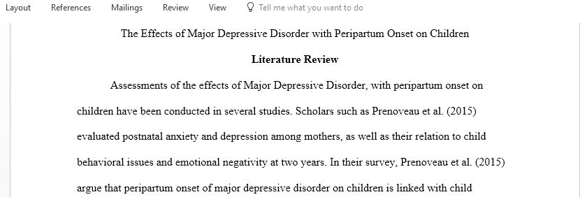 The Effects of Major Depressive Disorder with Peripartum Onset on Children