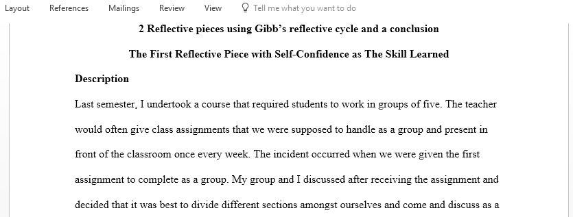 Two Reflective pieces using Gibbs reflective cycle and a conclusion