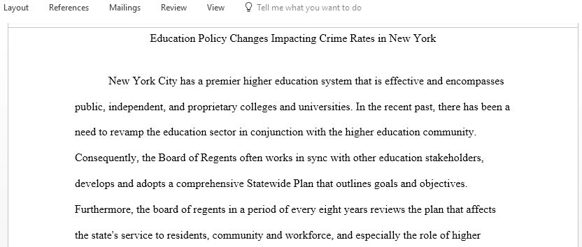 What are some changes in the Education policy that have occurred in New York State that might have had an impact on crime rates