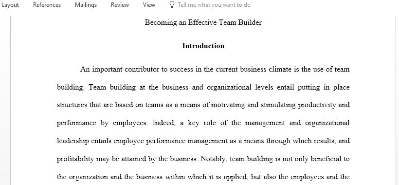 Write a monograph on a self-selected team building topic which reflects the nature of an aspect of personal learning whilst on the course