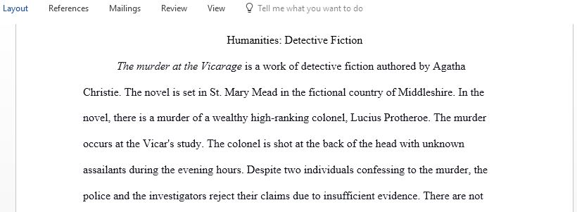 Choose a novel or short stories by an author we have not read in class and write a paper that demonstrates how and why this author alters some of the conventions of detective fiction