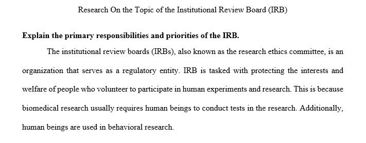 Conduct Research on The Topic of The Institutional Review Board