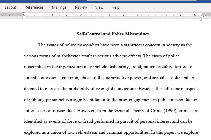 Discuss The Findings in A Study Conducted by Donner Fridell And Jennings 2016 Pertaining to The Relationship Between Self-Control And Police Misconduct