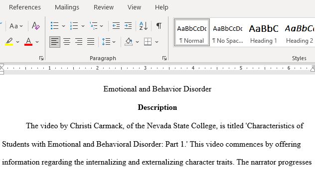 Find An Article or Video That Relates to The Patterns and Characteristics of Students with Emotional and Behavior Disorders